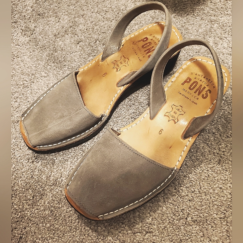 PONS Ladies sz.6 Gray GENUINE Leather Sandals MADE in SPAIN